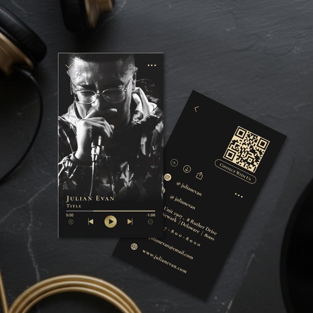 Modern Black Shiny Gold Musician Business Card Visitenkarte (Modern Black Shiny Gold Musician Business Card)
