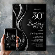 Modern Black Silver 30. Geburtstag Party
