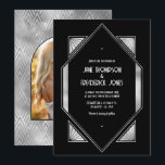 Modern Black & Silver Gatsby Art Deco Wedding Einladung<br><div class="desc">Celebrate timeless elegance with this Art Deco Silver Wedding Invitation. Featuring a striking geometric design in rich black and metallic silver, this invitation evokes the luxury and sophistication of the roaring 1920s. Perfect for glamorous weddings, black-tie celebrations, or Great Gatsby–themed events. The reverse side includes a customizable photo placeholder in...</div>