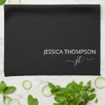 Modern Black Simple Script Giron Monogram Name  Geschirrtuch<br><div class="desc">mit Monogramm,  einfacher Skriptname und erstklassiger moderner und eleganter,  mädchenhaft-stylischer Name Schwarz/Weiß mit Girly Gray Initials. Dieses personalisierte Küchenhandtuch-Set ist perfekt für Sweet 16,  1,  21,  30,  40,  50,  60,  70.,  Geburtstagsparty,  Hochzeiten,  Gastgeschenk,  Weihnachtsgeschenk,  Quinceanera,  Abschluss,  Brautparty,  Junggeselinnen-Abschied,  Jubiläum oder Kinderdusche.</div>