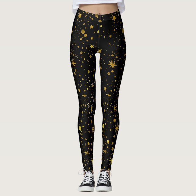 Modern Black Stars Muster Abstrakt Yoga Leggings (Vorderseite)