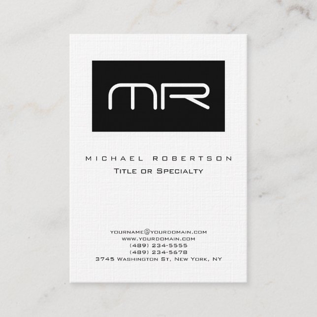 Modern Black Strip Monogram Linen Business Card Visitenkarte (Vorderseite)