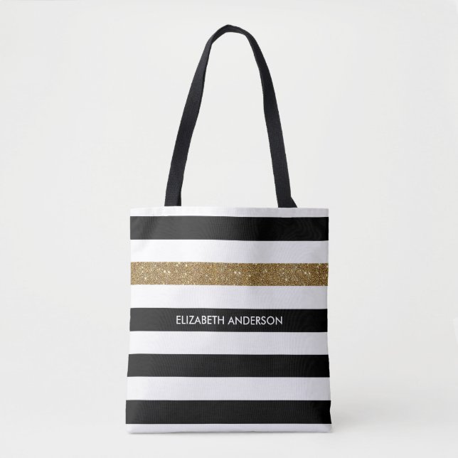 Modern Black Stripes IMITATE Gold Glitz und Name (Vorderseite)