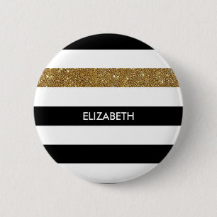 Modern Black Stripes IMITATE Gold Glitz und Name Button