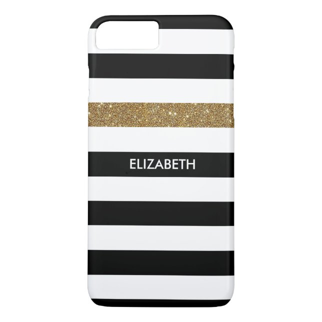 Modern Black Stripes IMITATE Gold Glitz und Name Case-Mate iPhone Hülle (Rückseite)