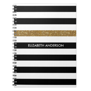 Modern Black Stripes IMITATE Gold Glitz und Name Notizblock