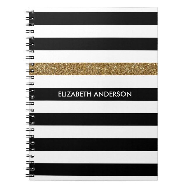 Modern Black Stripes IMITATE Gold Glitz und Name Notizblock (Vorderseite)