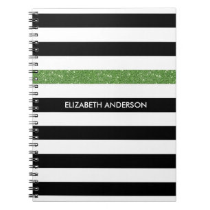 Modern Black Stripes IMITATE Green Glitz und Name Notizblock