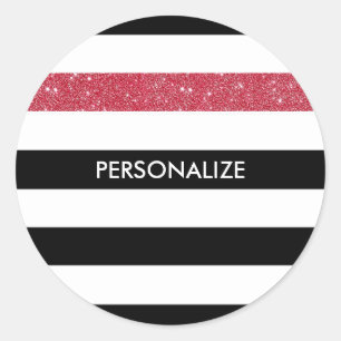 Modern Black Stripes IMITATE Red Glitz und Name Runder Aufkleber
