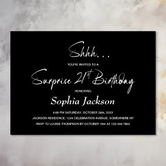 Modern Black Surprise 21. Geburtstag Party Einladung