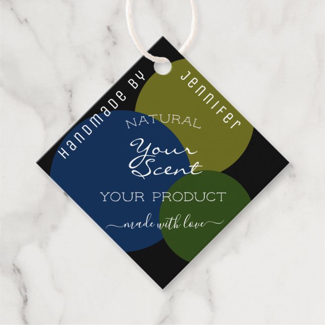 Modern Black Template Blue Green Mustard Circles Geschenkanhänger (Vorderseite)