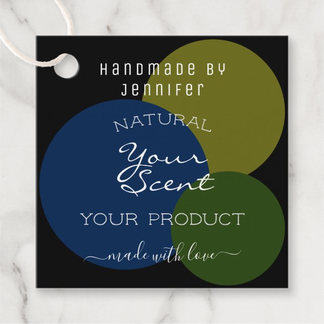 Modern Black Template Blue Green Mustard Circles Geschenkanhänger (Vorderseite)