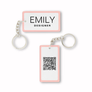 Modern Black Typografy Pink Border QR Code Schlüsselanhänger