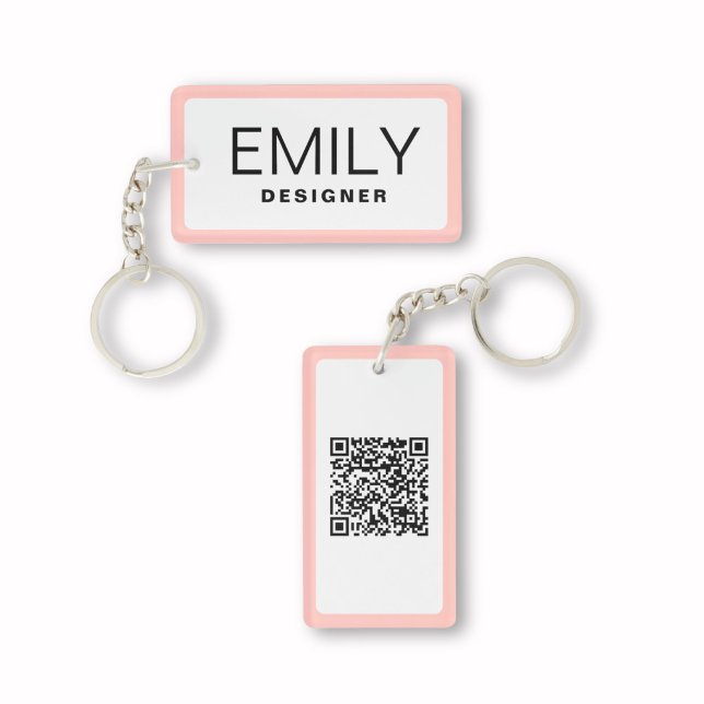 Modern Black Typografy Pink Border QR Code Schlüsselanhänger (Von Creator hochgeladen)
