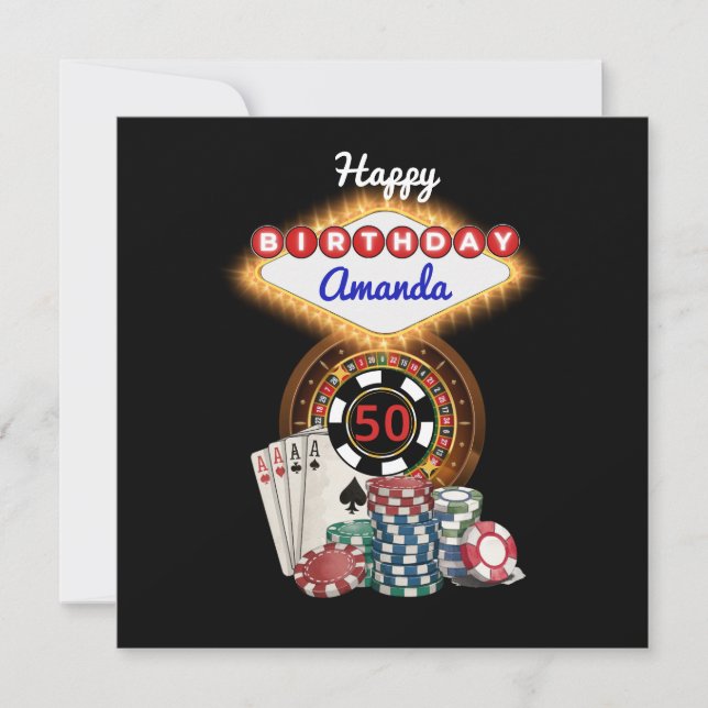 Modern Black Vegas Casino Night Theme Birthday Karte (Vorderseite)