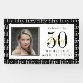 Modern Black & White 50th Birthday Photo Backdrop Banner