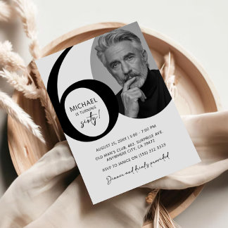 Modern Black & White 60. Foto Geburtstagsparty Einladung