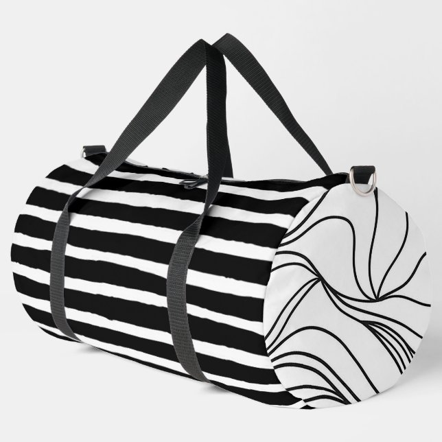 "Modern Black & White Abstrakt" Duffle Bag (Linke Ecke)