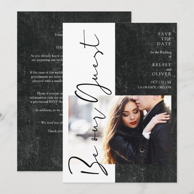 Modern Black & White Be Our Guest Photo Couple (Vorne/Hinten)