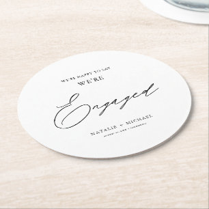 Modern Black & White Calligraphy Engagement Party Runder Pappuntersetzer