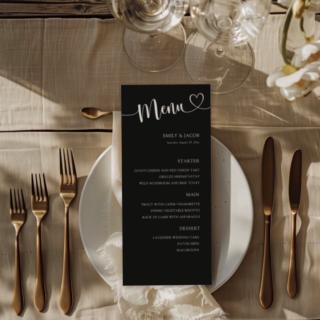 Modern Black & White Calligraphy Wedding Menükarte (Von Creator hochgeladen)