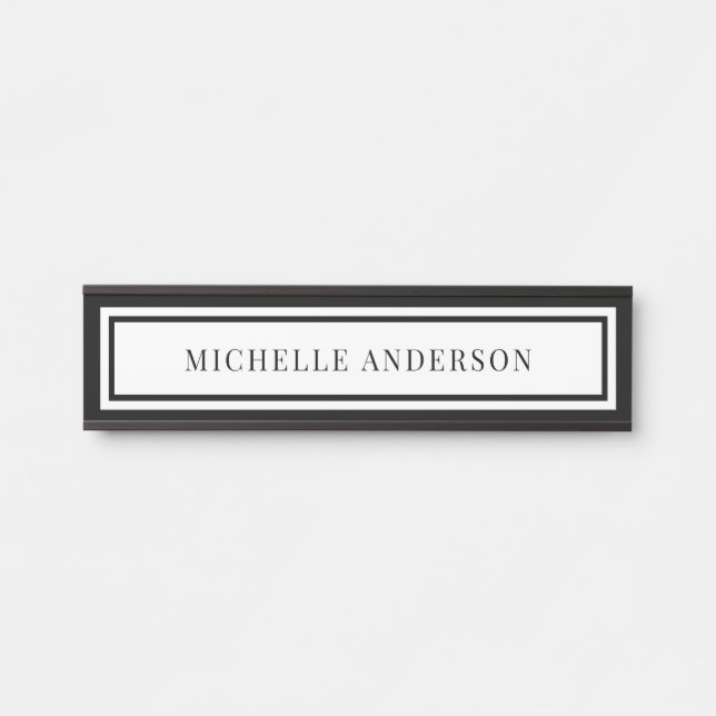Modern Black & White Chic Double Boarder Elegant Türschild (Vorderseite )