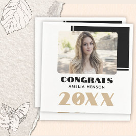 Modern Black White Congrats Graduate Photo Serviette