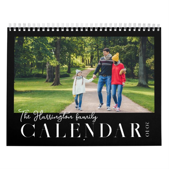 Modern Black White Custom Family Photo Calendar Kalender (Titelbild)