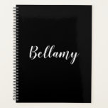 Modern black white custom script calligraphy name planer<br><div class="desc">Modern stylish black and white script calligraphy elegant personalized planner.
You can customize it with your initials,  name,  monogram,  year,  etc
Custom white text typography,  black background.
Check the rest of Brighton Projects collection for matching and coordinating items.
Feel free to send a message for questions or design help.</div>
