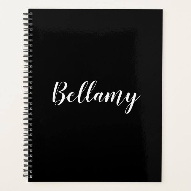 Modern black white custom script calligraphy name planer (Vorderseite)