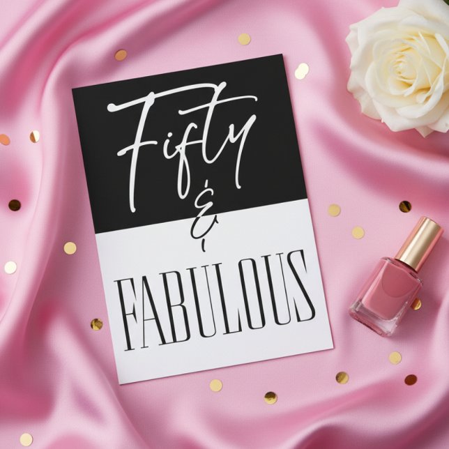 Modern Black White Fifty & Fabulous Birthday Einladung (Von Creator hochgeladen)