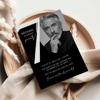 Modern Black & White Geburtstagsparty im 70. Foto Einladung