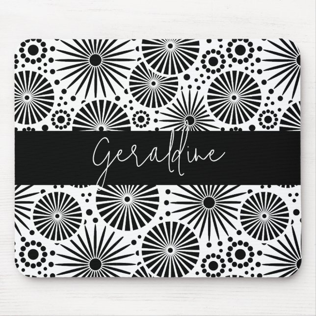 Modern black white geometric starburst Name  Mousepad (Vorne)