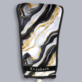 Modern Black White Gold Marble Personalized Golf Headcover