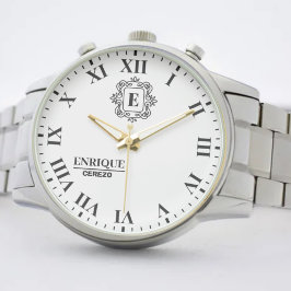 Modern Black & White Monogram Gift Idea Armbanduhr