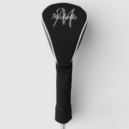 Modern Black & White Monogram Name + Initial Golf Headcover