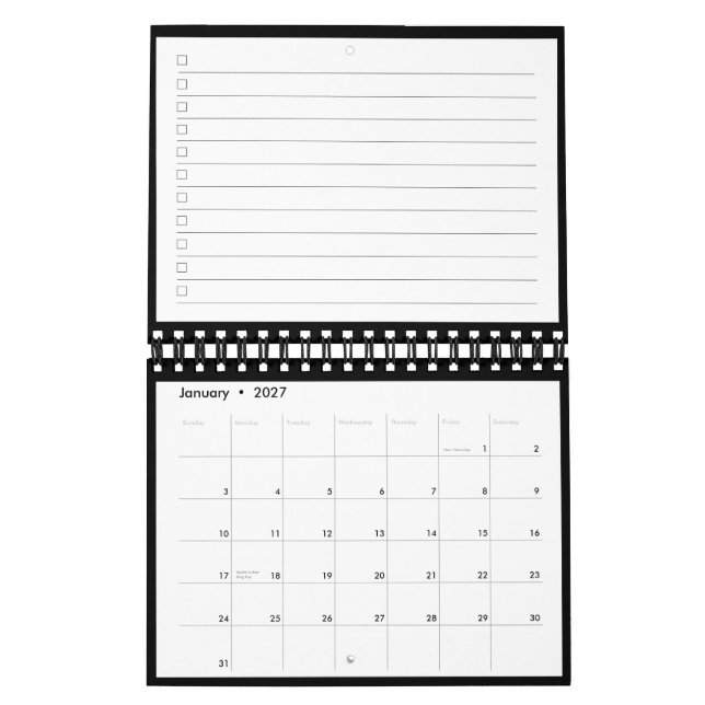 Modern Black White Monogram Name To Do List Kalender (Jan 2027)