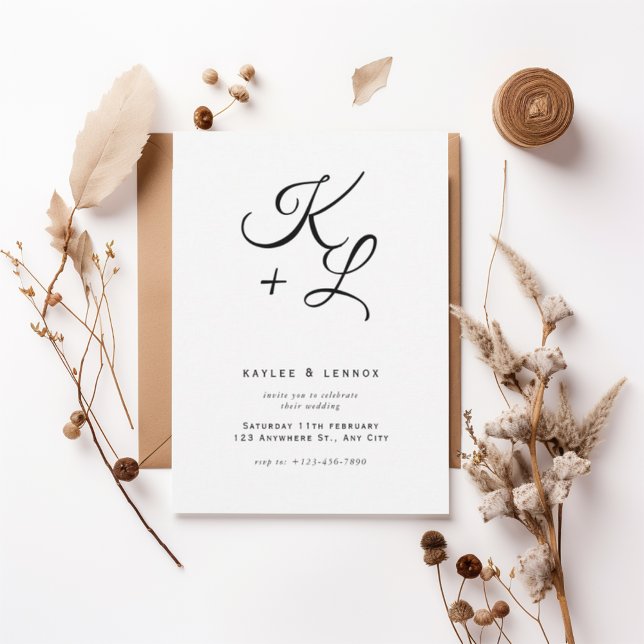 Modern Black & White Monogram Wedding Invitation Einladung (Von Creator hochgeladen)