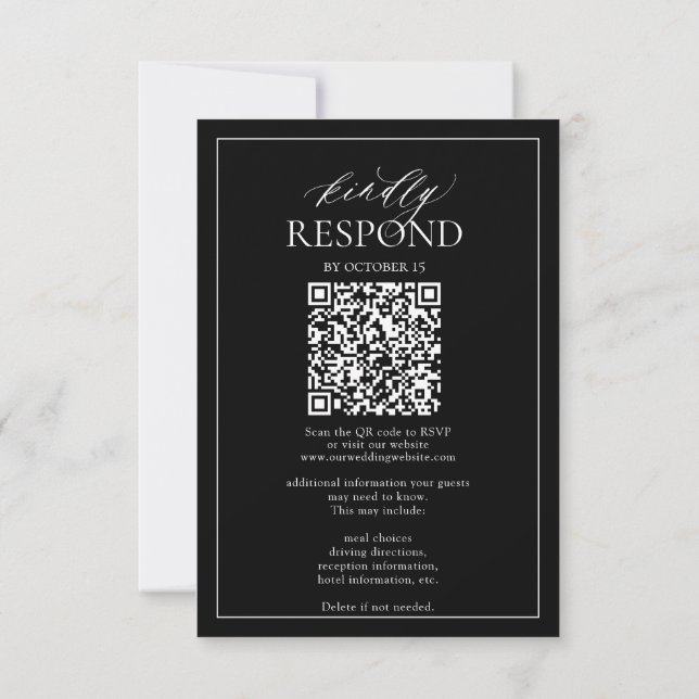 Modern Black White Monogram Wedding QR Code RSVP  (Rückseite)