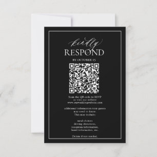 Modern Black White Monogram Wedding QR Code RSVP  Karte