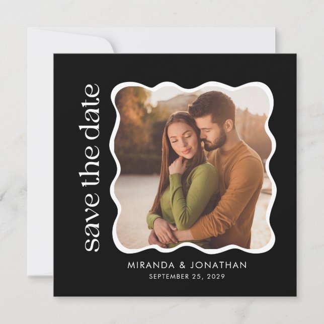 Modern Black White Photo Wedding Save The Date (Vorderseite)