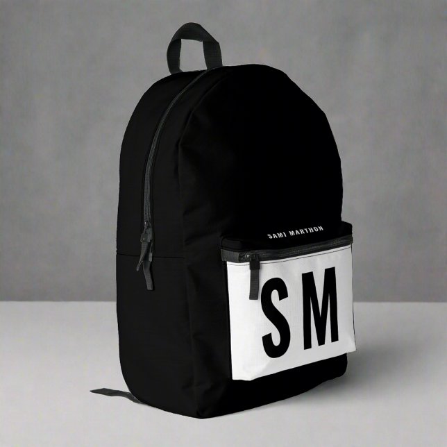 Modern Black & White Player Sportbote Monogram Bedruckter Rucksack (Von Creator hochgeladen)