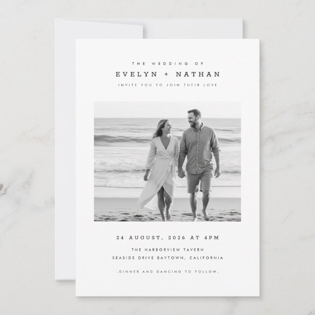 Modern Black & White QR Code Photo Wedding Einladung (Vorderseite)