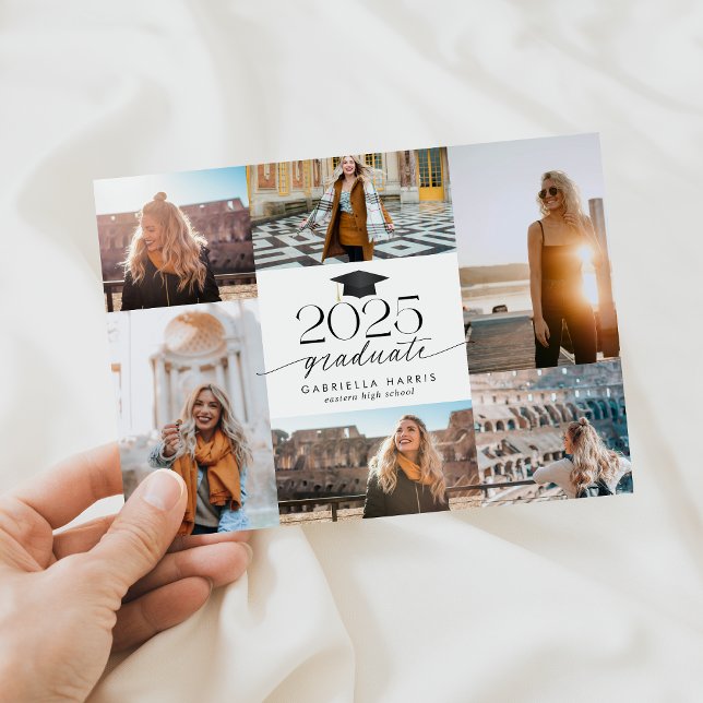 Modern Black + White Script 2025 Abschluss Einladung (Modern Black + White Script 2025 Graduation Invitation)