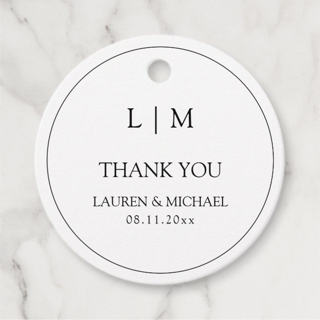 Modern Black & White Simple Monogram Vielen Dank Geschenkanhänger (Vorderseite)