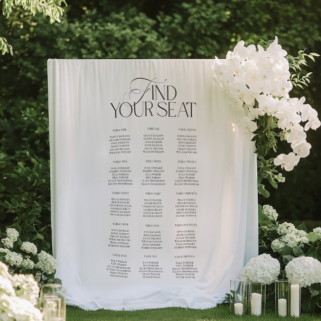 Modern Black White Wedding Seating Chart Backdrop Wandteppich (Modern Black White Wedding Seating Chart Backdrop)