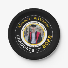 Modern Black Yellow White Graduation Photo Party Pappteller