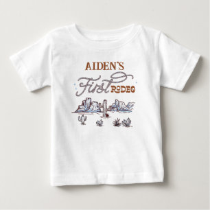 Modern Blau Brauner Wüsten Erster Rodeo 1. Geburts Baby T-shirt