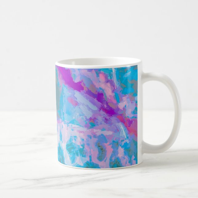 Modern Blau Pink Weiß Abstrakte Farbe Kaffeetasse (Rechts)