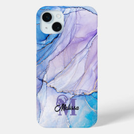 Modern Blau und Lila marbled monogramname Case-Mate iPhone Hülle
